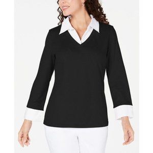 NWT Karen Scott Petite Cotton Layered-Look Shirt
